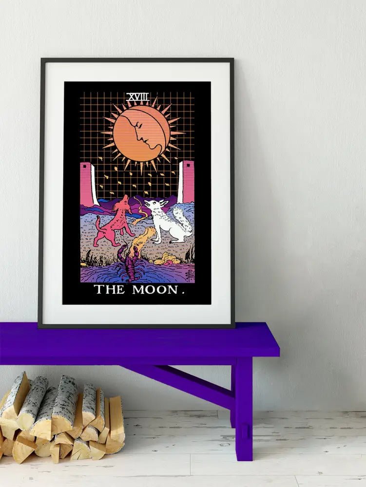 The Moon Vaporwave Tarot Card Print No Frame Art Moon Phase Poster Vintage Cosmic Wall Decor by My Store