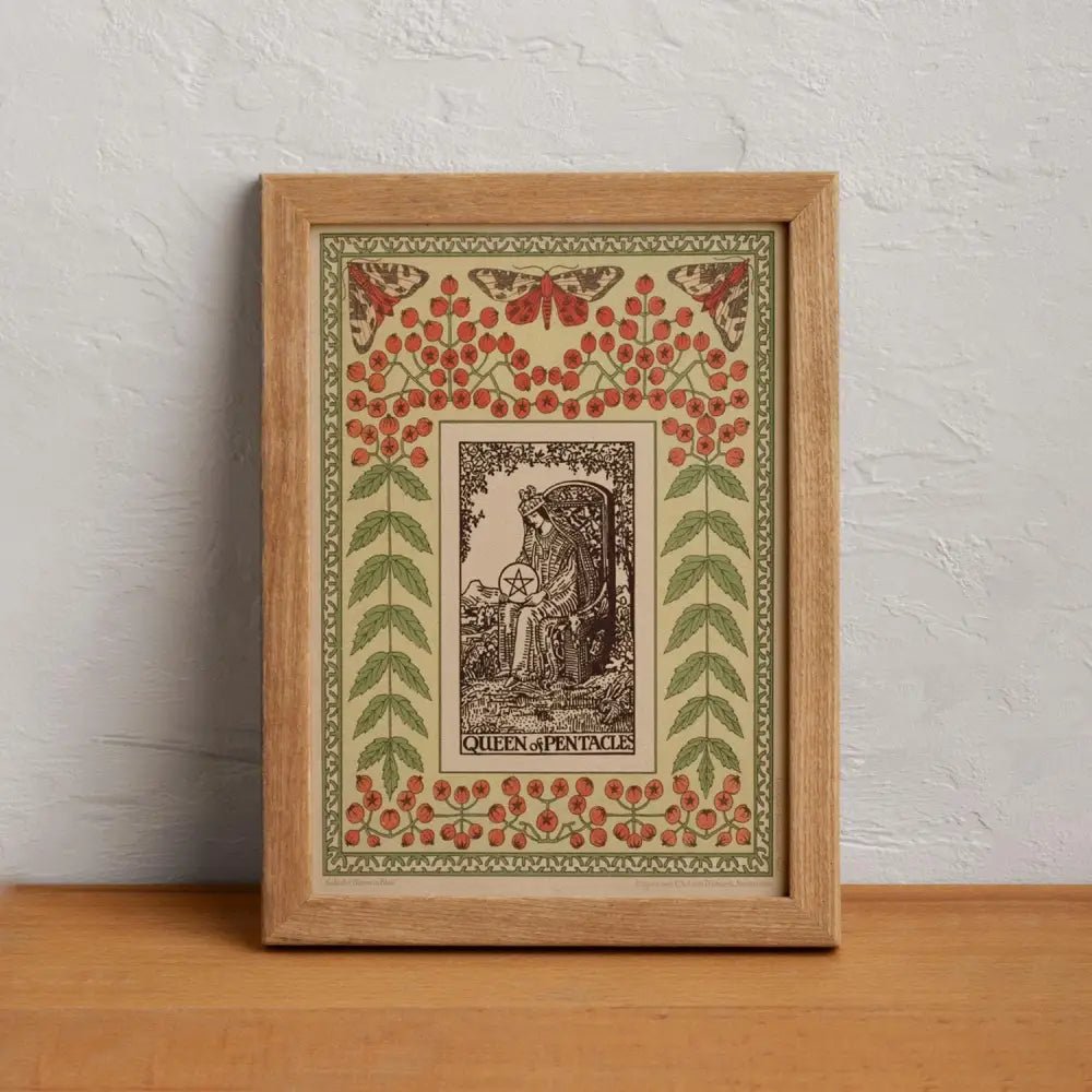 The Queen Of Pentacles Vintage Shabby Chic Tarot Poster Nouveau Card Print On Premium Matte Paper by DesignBohemian