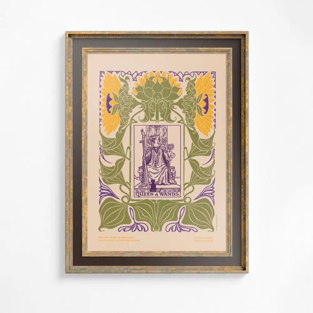 The Queen of Wands Print Green Vintage Shabby Chic Tarot Poster Artwork for Living Rooms by My Store