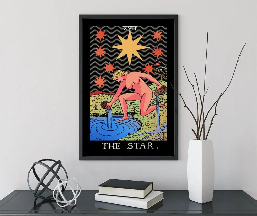 The Star Tarot Card Print Black and Colorful Poster No Frame Spiritual Wall Art For Home Decor by My Store
