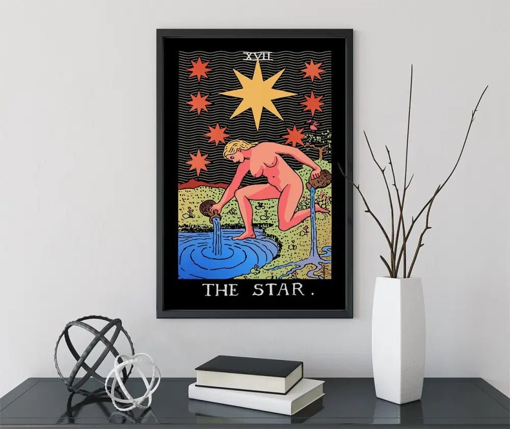The Star Tarot Card Print Black and Colorful Poster No Frame Spiritual Wall Art For Home Decor by My Store