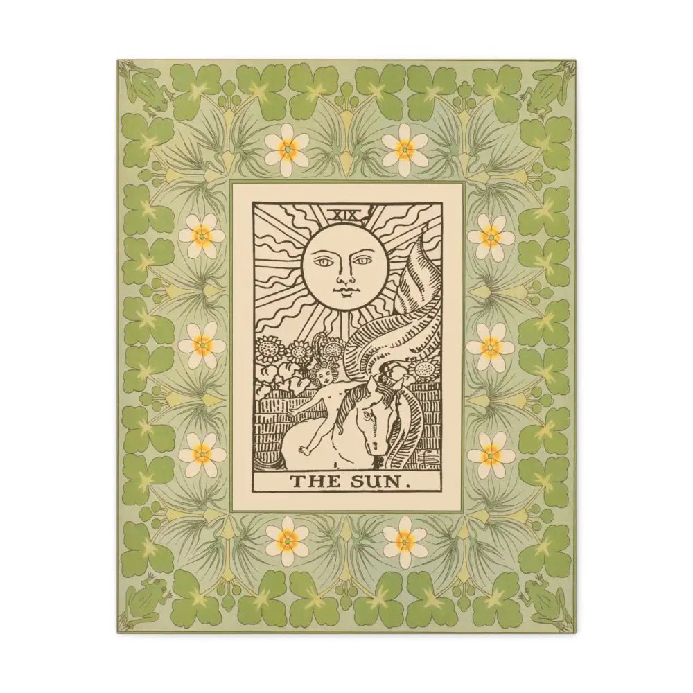 The Sun Card Nouveau Canvas Wall Art with Vintage Green Design, Inspirational Home Decor, Butterfly Decor, Tarot Wall Art - DesignBohemian