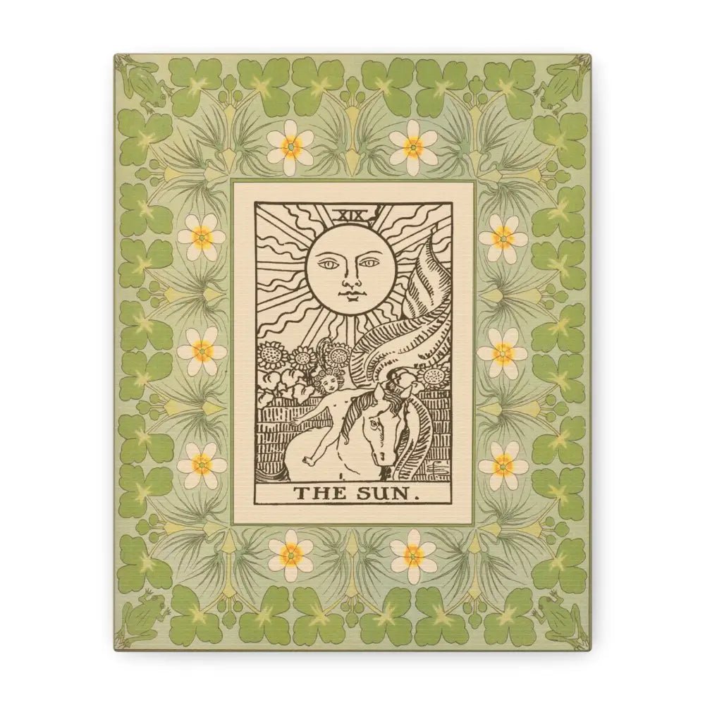 The Sun Card Nouveau Canvas Wall Art with Vintage Green Design, Inspirational Home Decor, Butterfly Decor, Tarot Wall Art - DesignBohemian