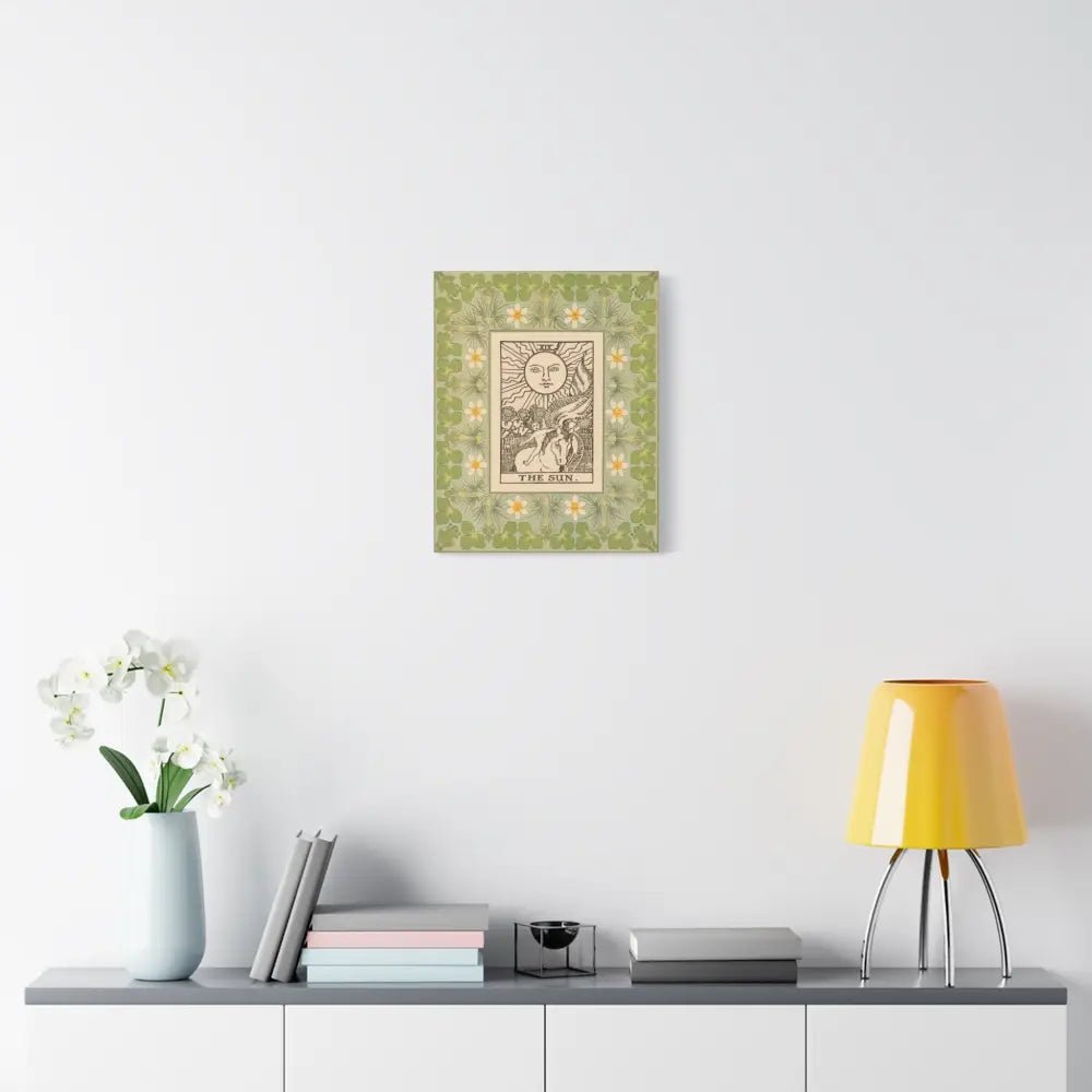 The Sun Card Nouveau Canvas Wall Art with Vintage Green Design, Inspirational Home Decor, Butterfly Decor, Tarot Wall Art - DesignBohemian