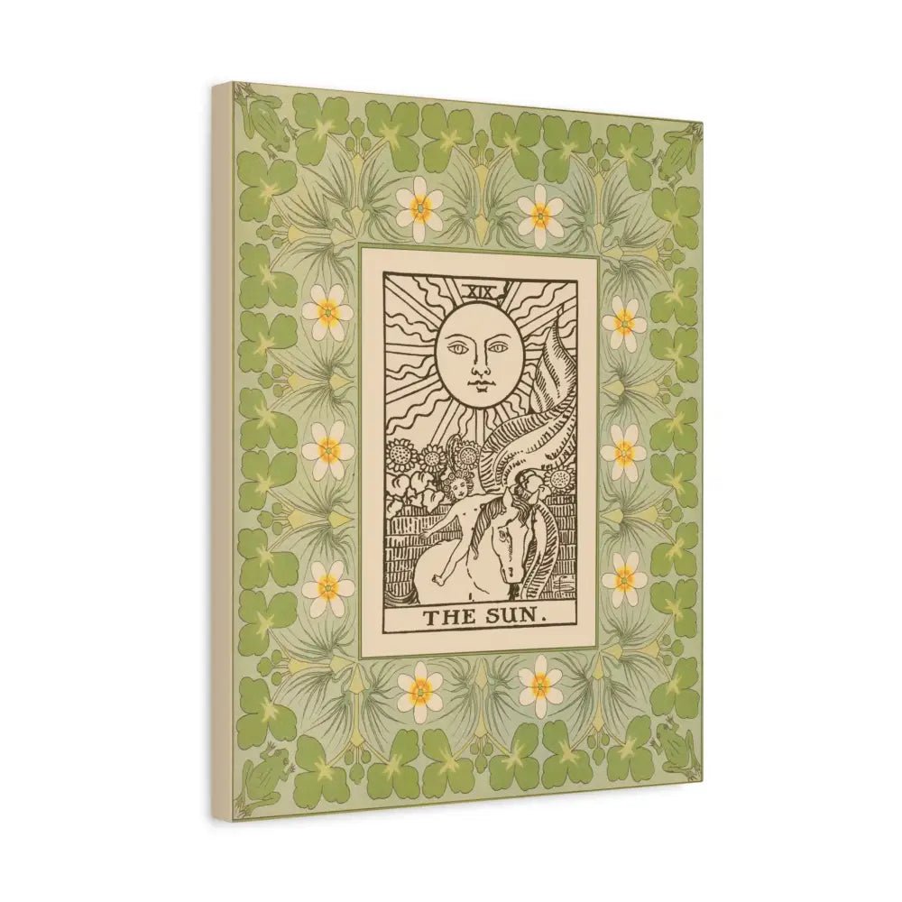 The Sun Card Nouveau Canvas Wall Art with Vintage Green Design, Inspirational Home Decor, Butterfly Decor, Tarot Wall Art - DesignBohemian