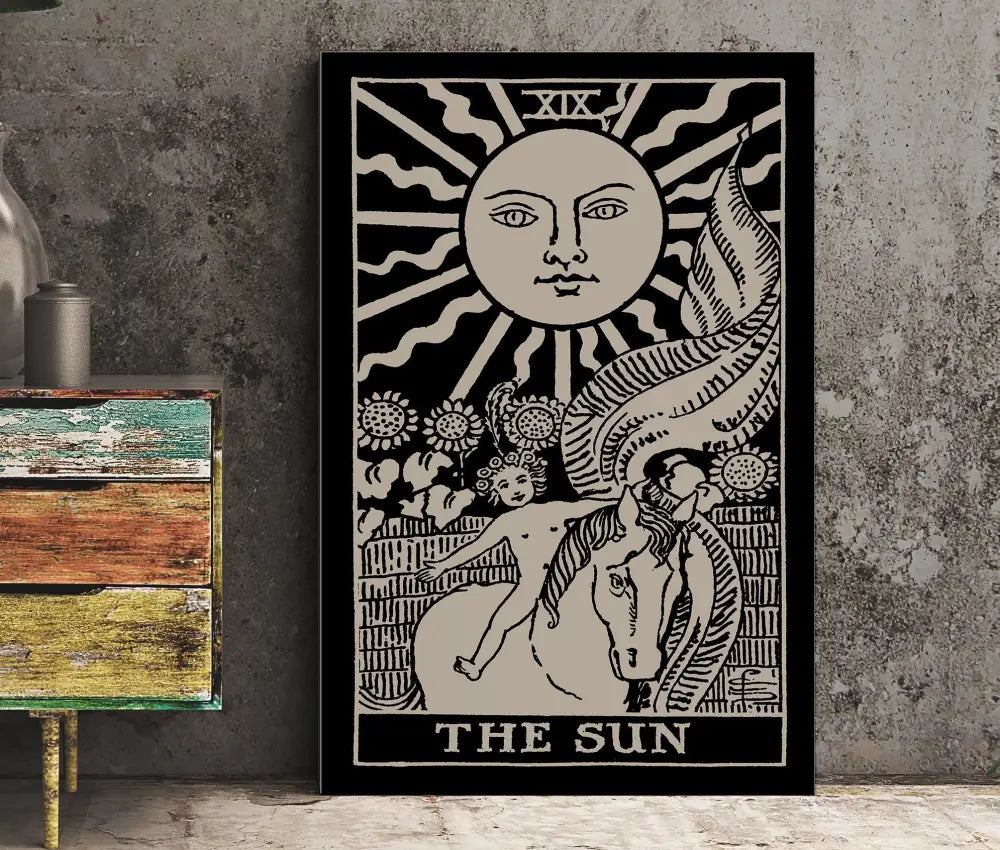 The Sun Tarot Card Print Black Poster No Frame Decor by My Store