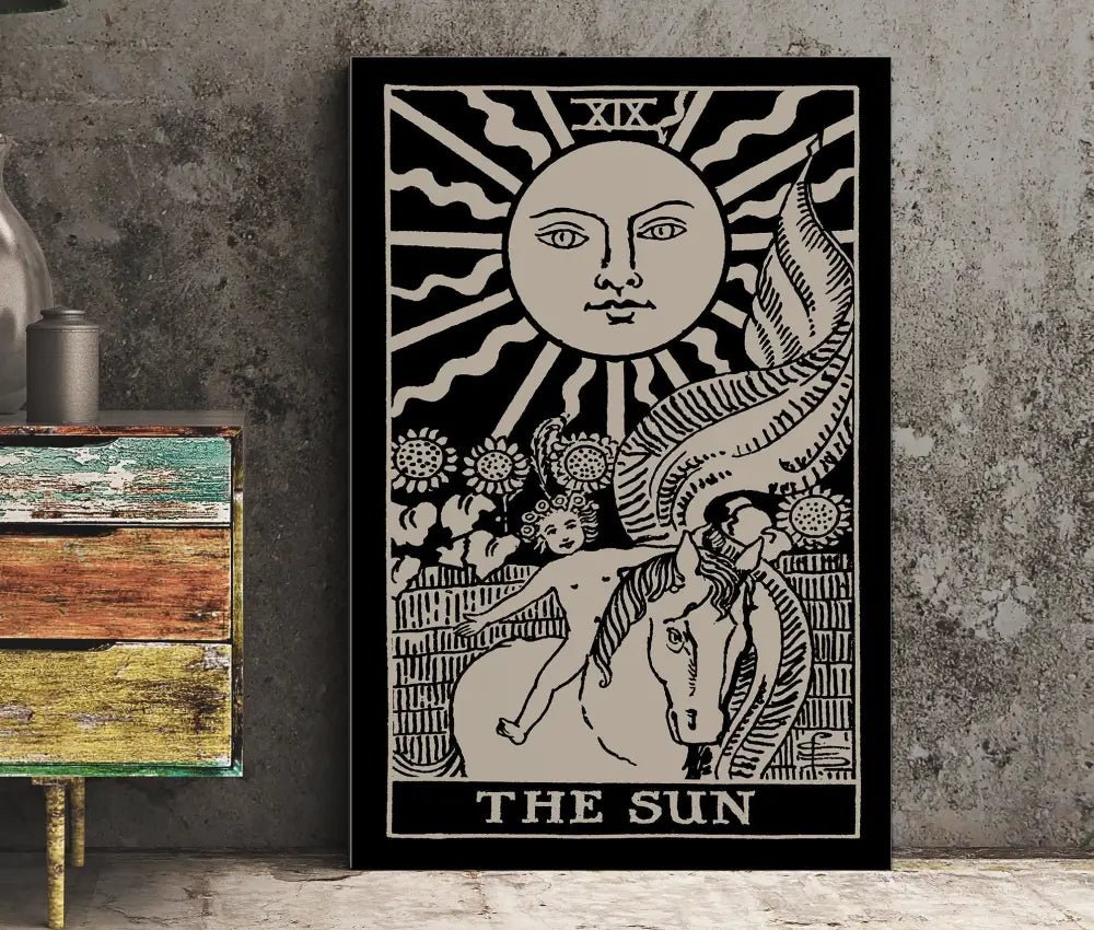 The Sun Tarot Card Print Black Poster No Frame Decor by My Store