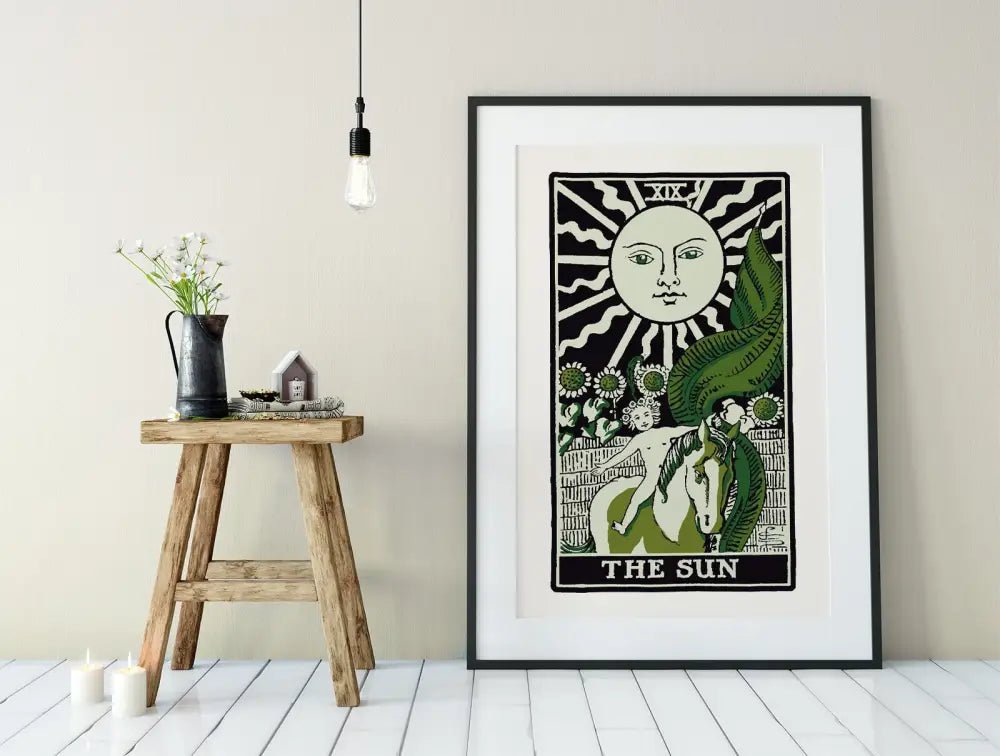 The Sun Tarot Card Print Emerald Green And Black Poster by My Store