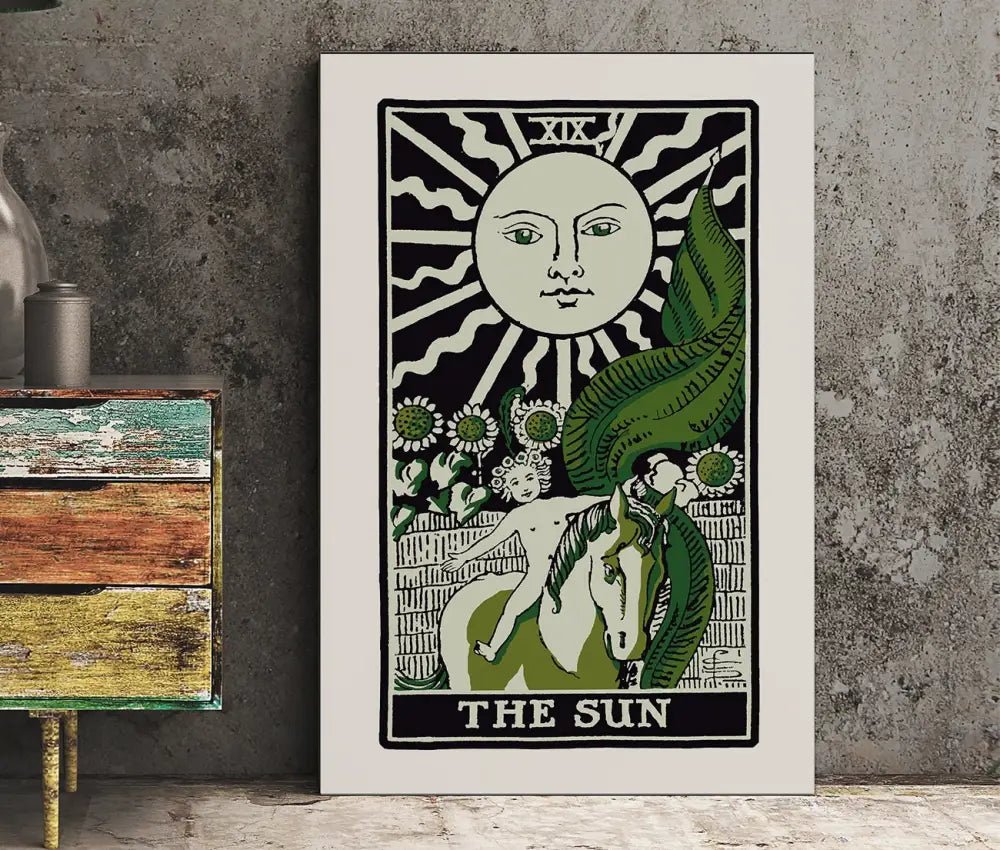 The Sun Tarot Card Print Emerald Green And Black Poster by My Store