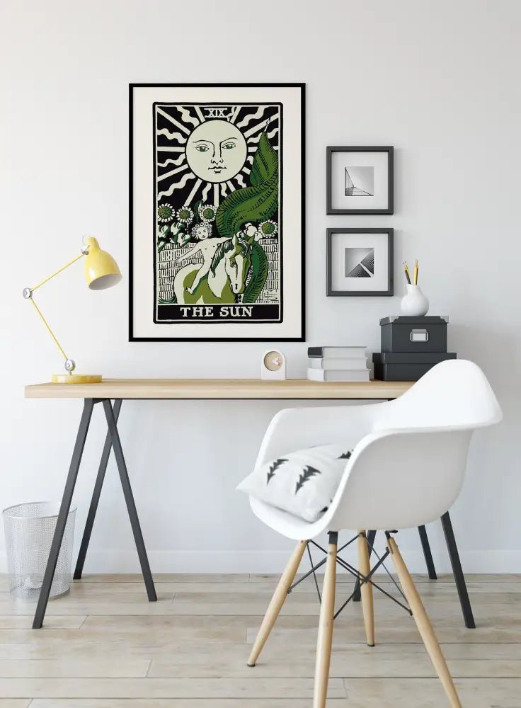 The Sun Tarot Card Print Emerald Green And Black Poster by My Store