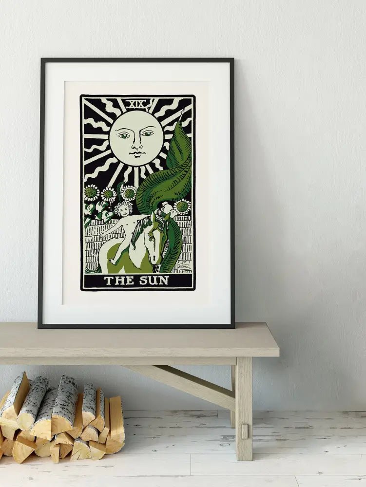 The Sun Tarot Card Print Emerald Green And Black Poster by My Store