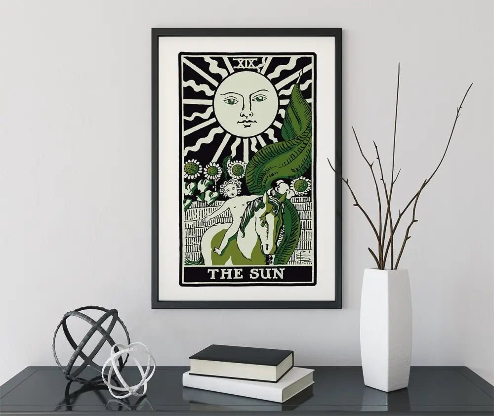 The Sun Tarot Card Print Emerald Green And Black Poster by My Store