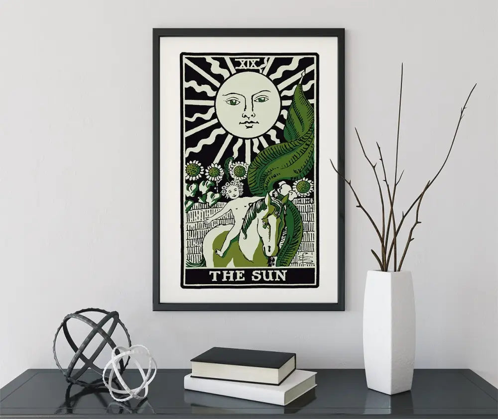 The Sun Tarot Card Print Emerald Green And Black Poster by My Store