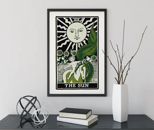 The Sun Tarot Card Print Emerald Green And Black Poster by My Store