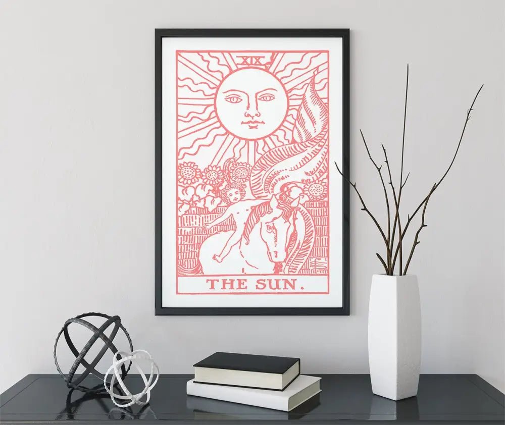 The Sun Tarot Card Print Pink and White Poster No Frame by My Store