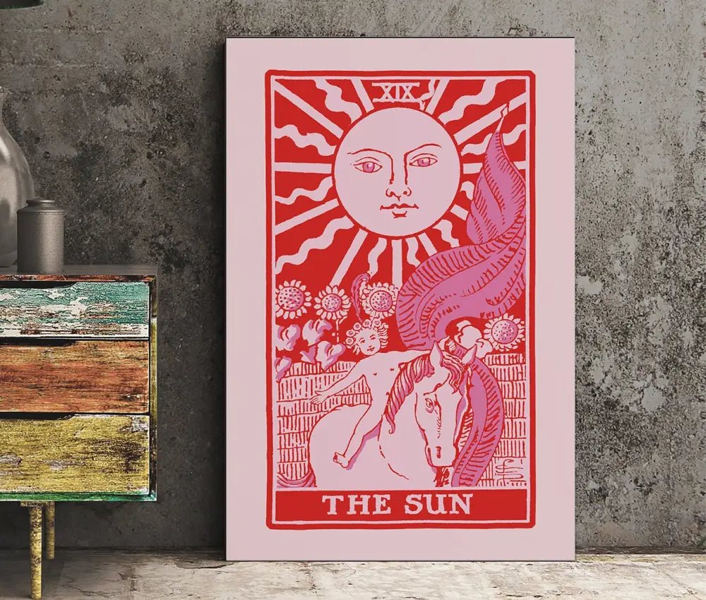 The Sun Tarot Card Print Unframed Pink And Red Poster For Positive Energy And Joy by My Store