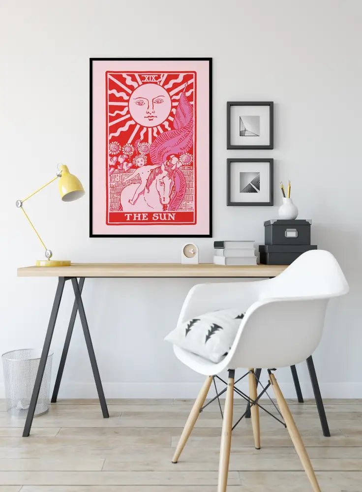 The Sun Tarot Card Print Unframed Pink And Red Poster For Positive Energy And Joy by My Store