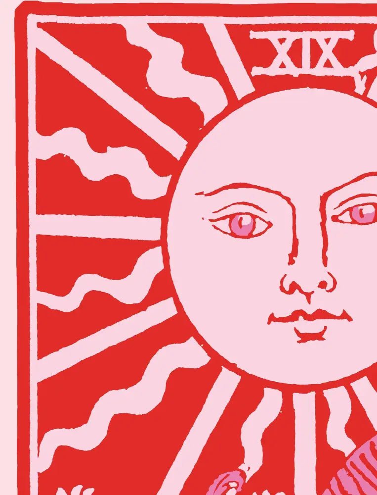The Sun Tarot Card Print Unframed Pink And Red Poster For Positive Energy And Joy by My Store