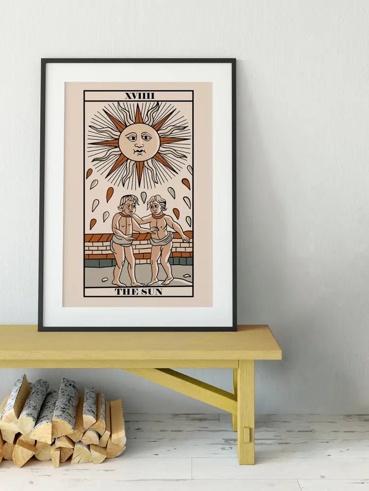 The Sun Tarot de Marseille Card Print Neutral Vibe Poster Wall Art Bright Elegant Homes by My Store