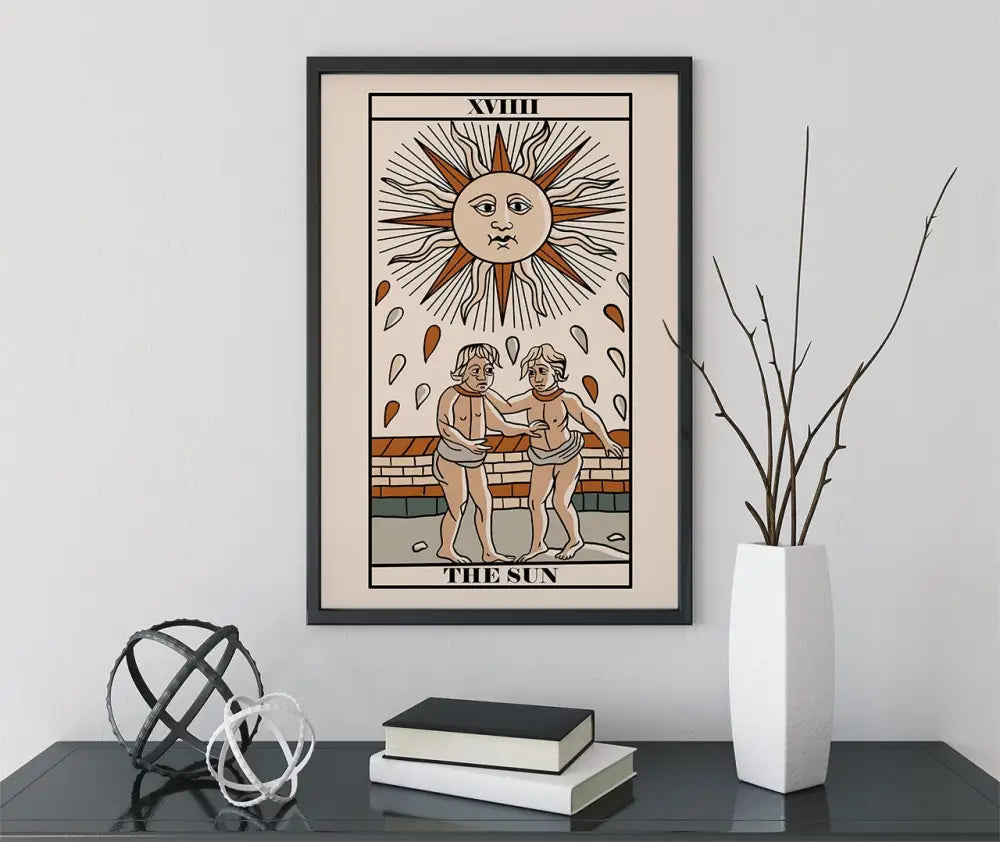 The Sun Tarot de Marseille Card Print Neutral Vibe Poster Wall Art Bright Elegant Homes by My Store