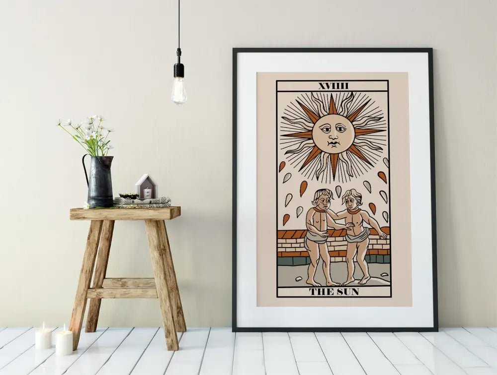 The Sun Tarot de Marseille Card Print Neutral Vibe Poster Wall Art Bright Elegant Homes by My Store