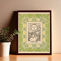 The Sun Tarot Print Vintage Shabby Chic Green Poster In Nouveau Tarot Card Style by My Store
