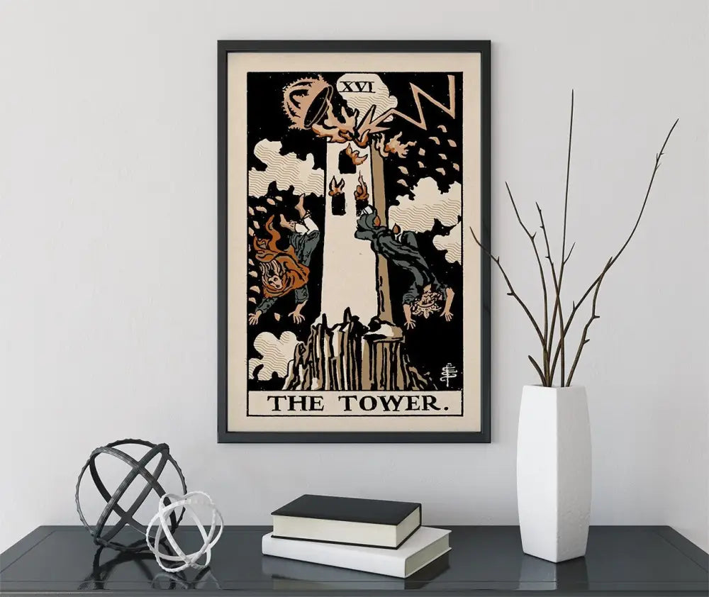 The Tower Tarot Card Print Neutral Vibe Color Block Poster Elegant Home Decor Accent by My Store