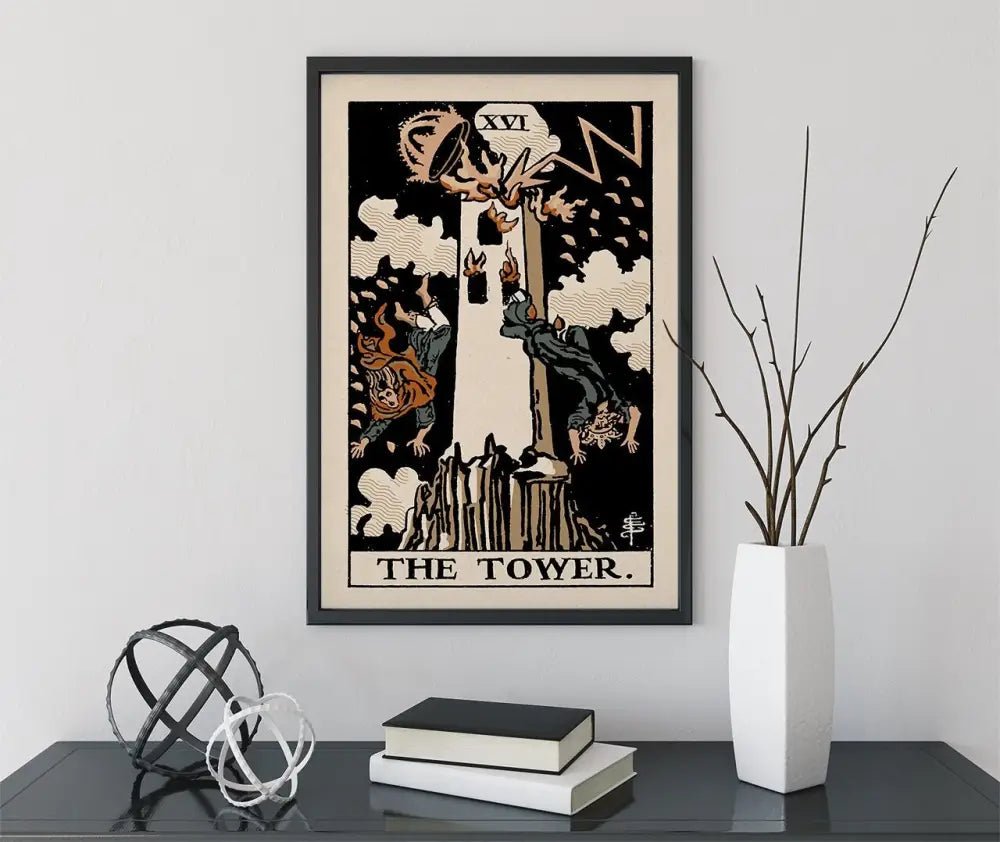 The Tower Tarot Card Print Neutral Vibe Color Block Poster Elegant Home Decor Accent by My Store