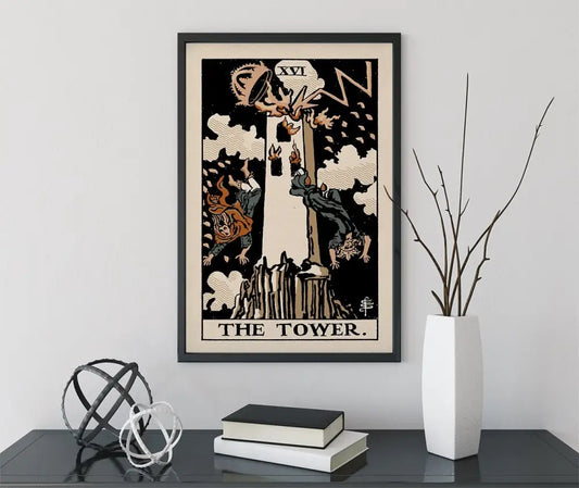 The Tower Tarot Card Print Neutral Vibe Color Block Poster Elegant Home Decor Accent by My Store