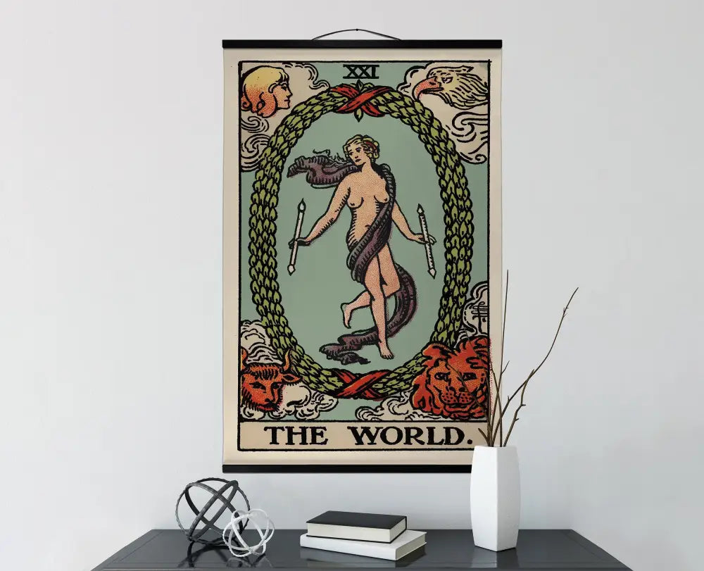 The World Tarot Card Canvas Wall Hanging Tapestry Purple Cloth Elegant Home Decor by My Store