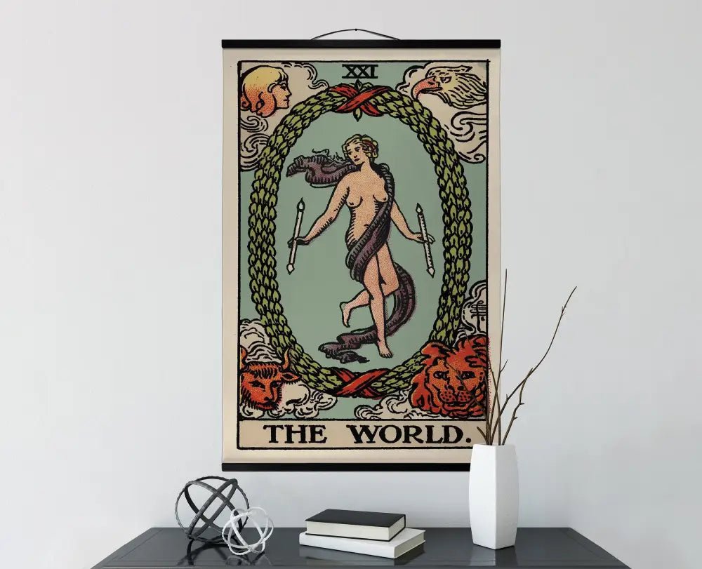 The World Tarot Card Canvas Wall Hanging Tapestry Purple Cloth Elegant Home Decor by My Store