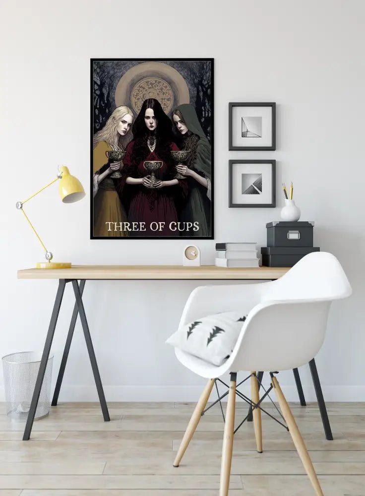 Three of Cups Poster Wiccan Triple Goddess Tarot Art Print Featuring Hecate and Moonlight by My Store
