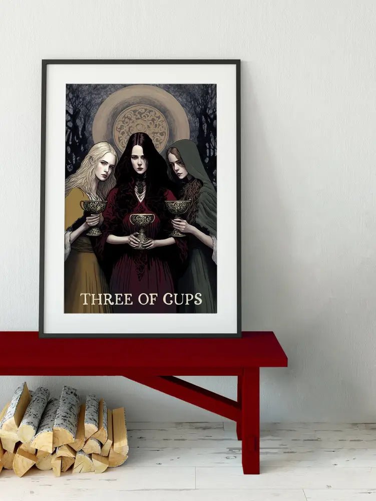Three of Cups Poster Wiccan Triple Goddess Tarot Art Print Featuring Hecate and Moonlight by My Store