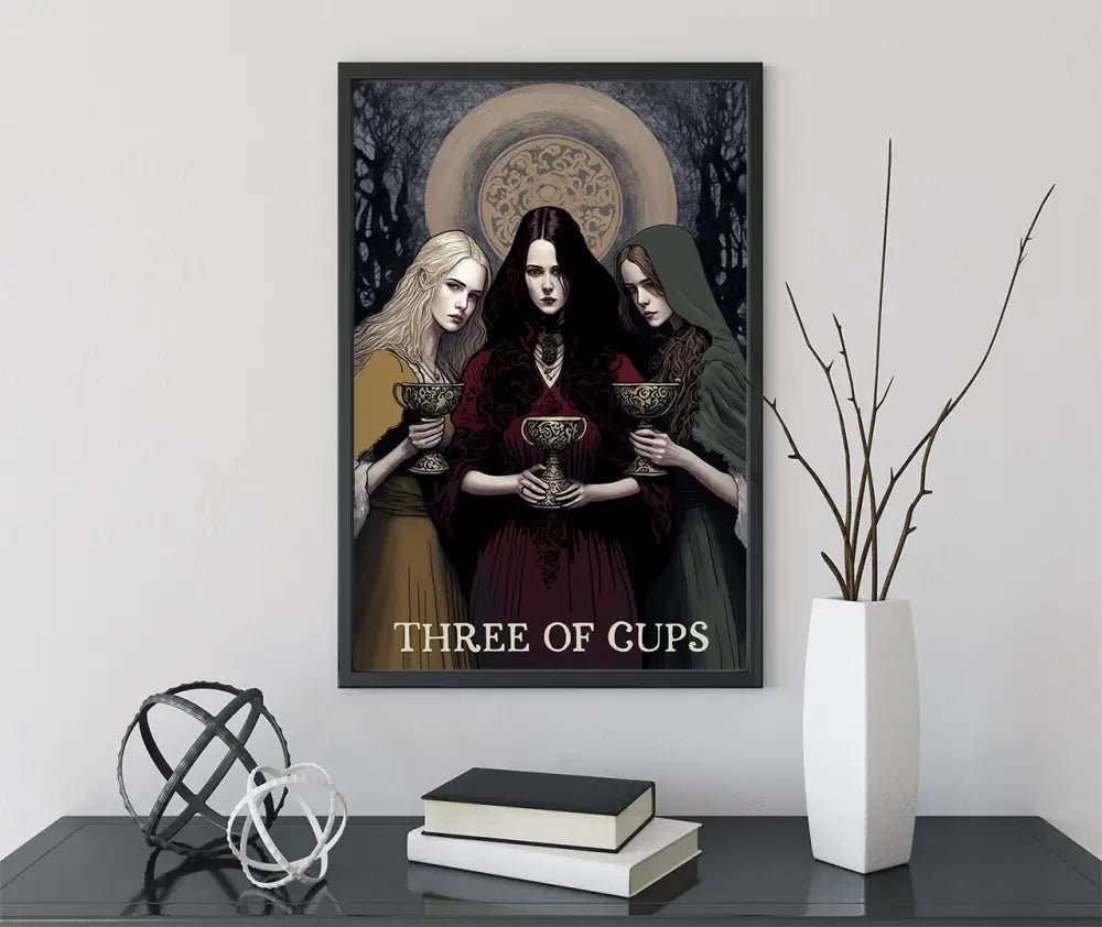 Three of Cups Poster Wiccan Triple Goddess Tarot Art Print Featuring Hecate and Moonlight by My Store