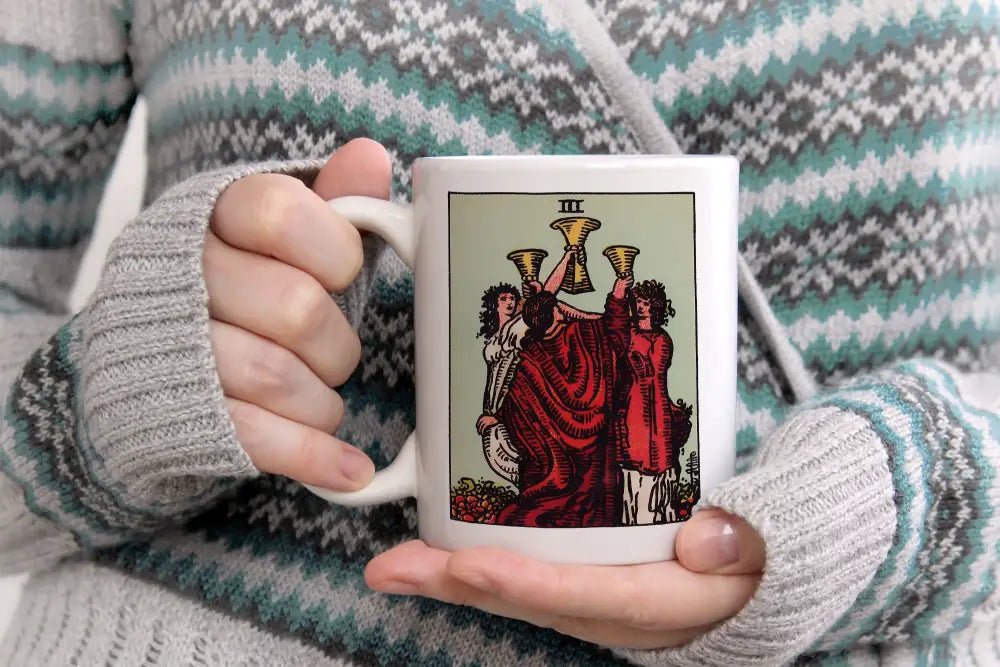 Three Of Cups Tarot Card Coffee Mug Featuring Rider Waite Smith Artwork By Pamela Colman Smith by My Store