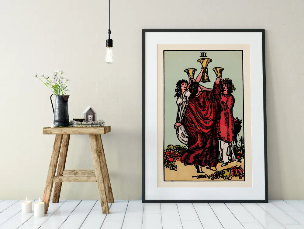 Three of Cups Tarot Card Print No Frame by My Store