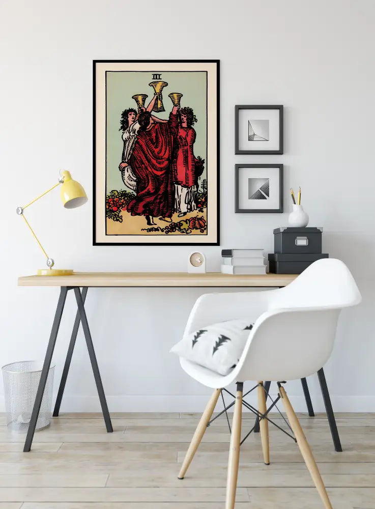 Three of Cups Tarot Card Print No Frame by My Store