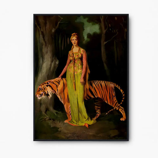 Tiger And Woman Vintage Painting Archival Print On Matte Paper by DesignBohemian