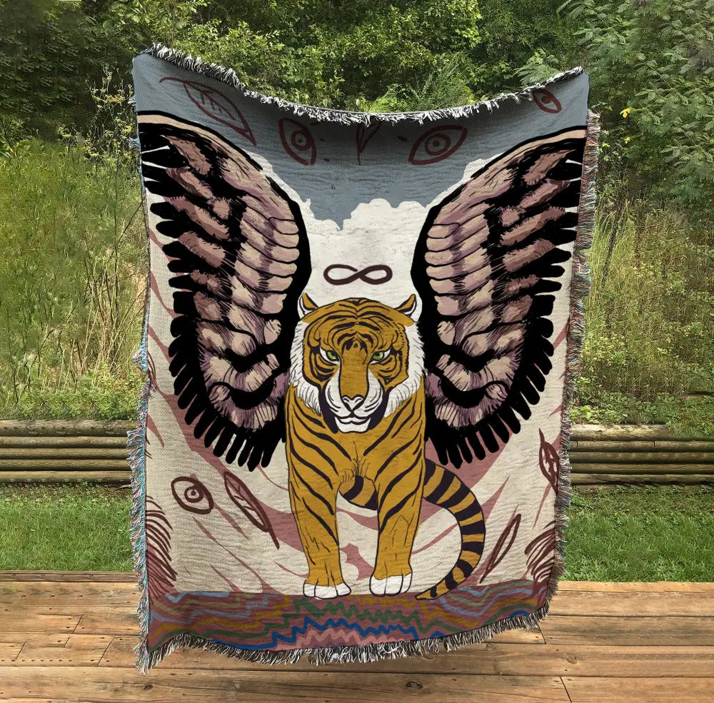 Tiger Angel Woven Blanket: USA Cotton Tapestry by DesignBohemian