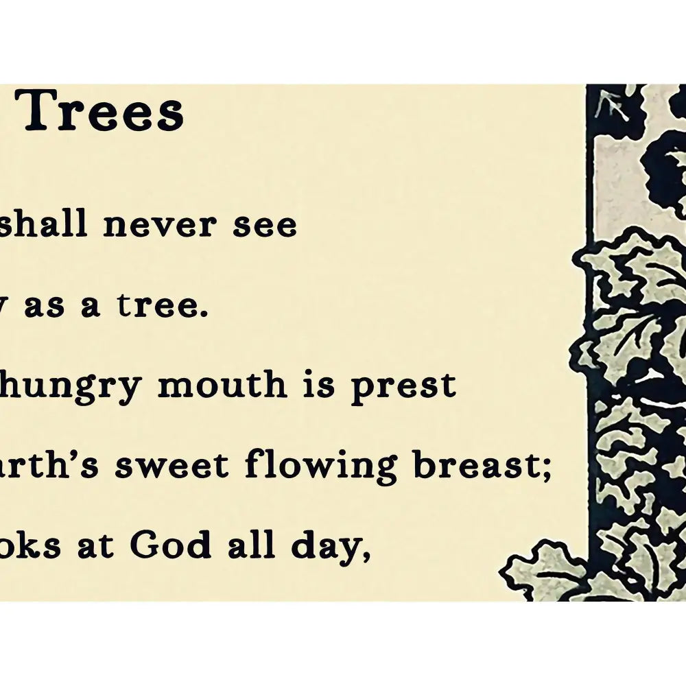 Tree Poem Art Print: Black and Beige Vintage Decor - Joyce Kilmer