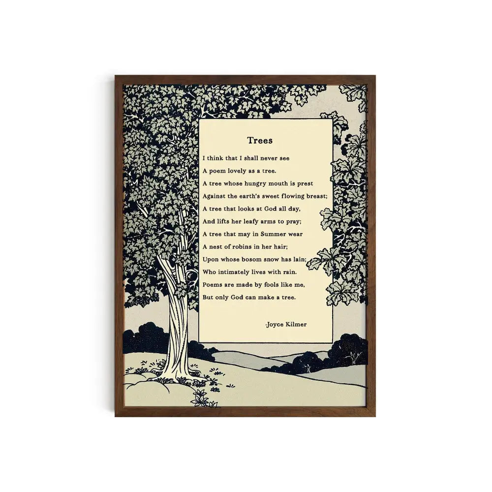 Tree Poem Art Print: Black and Beige Vintage Decor - Joyce Kilmer