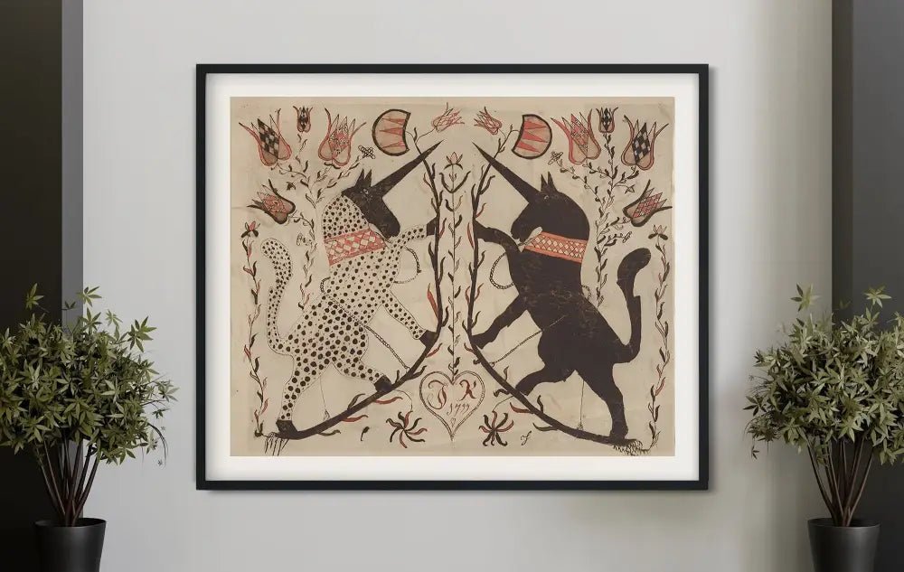 Two Medieval Unicorn Poster 2 No Frame Art Print For Elegant Home And Office Decor by My Store