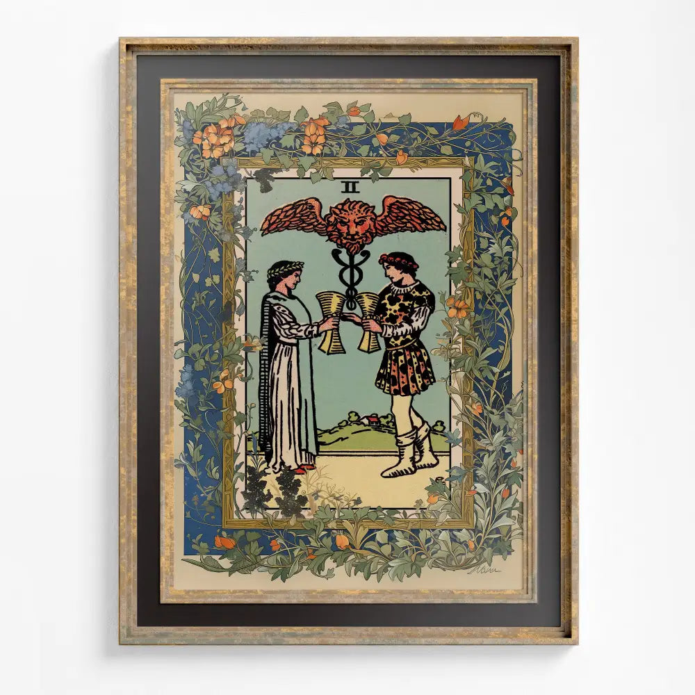 Two of Cups Sacred Garden Tarot Card Print Poster No Frame Wall Art for Harmony and Relationships by My Store