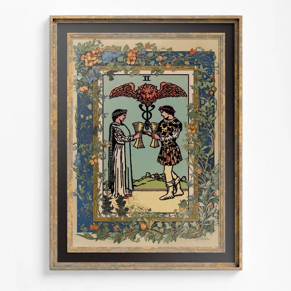 Two of Cups Sacred Garden Tarot Card Print Poster No Frame Wall Art for Harmony and Relationships by My Store