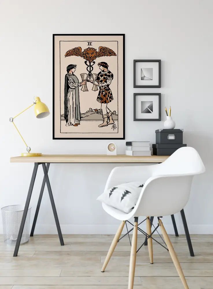Two of Cups Tarot Card Print Natural Vibe Poster No Frame Wall Art for Living Room and Office Decor by My Store