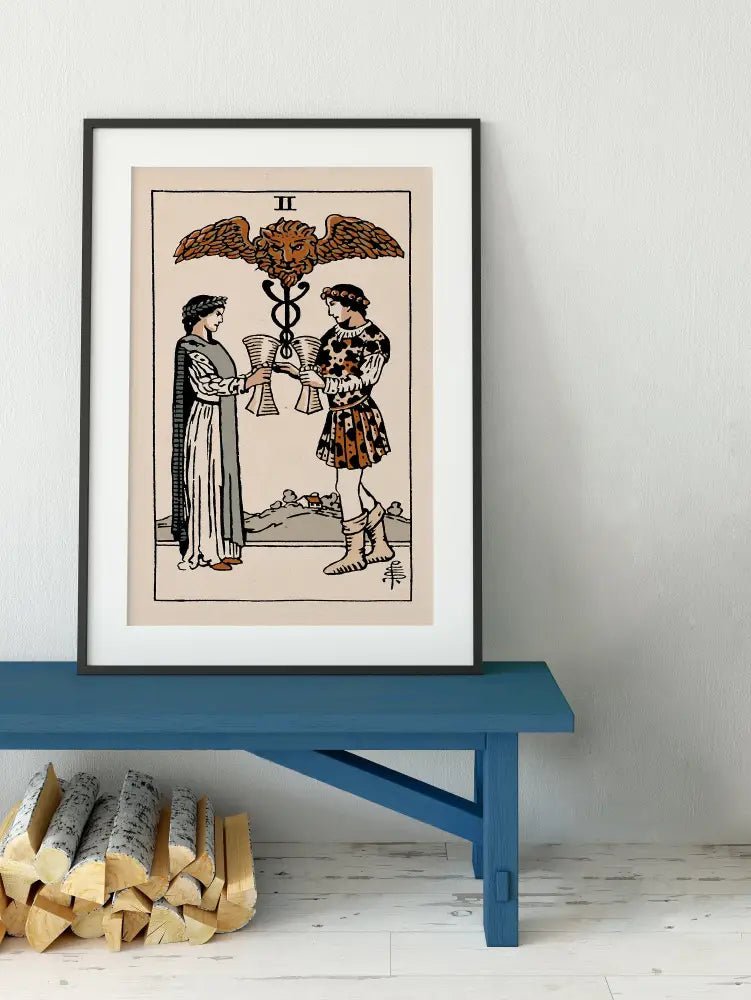Two of Cups Tarot Card Print Natural Vibe Poster No Frame Wall Art for Living Room and Office Decor by My Store