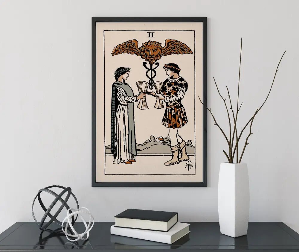Two of Cups Tarot Card Print Natural Vibe Poster No Frame Wall Art for Living Room and Office Decor by My Store