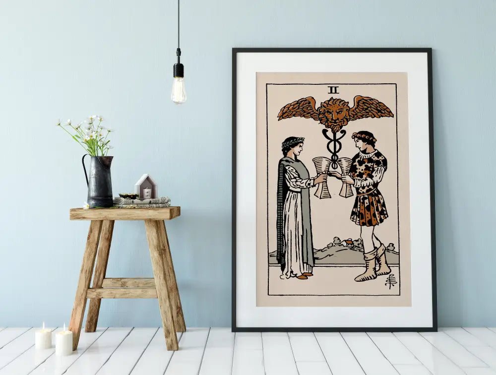 Two of Cups Tarot Card Print Natural Vibe Poster No Frame Wall Art for Living Room and Office Decor by My Store