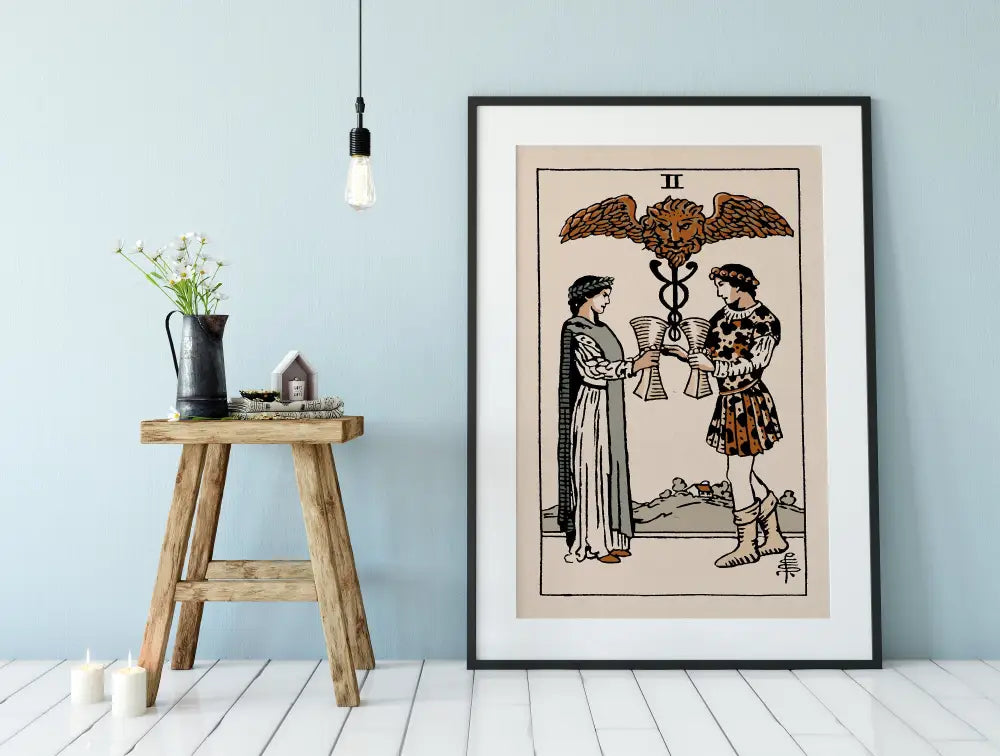 Two of Cups Tarot Card Print Natural Vibe Poster No Frame Wall Art for Living Room and Office Decor by My Store
