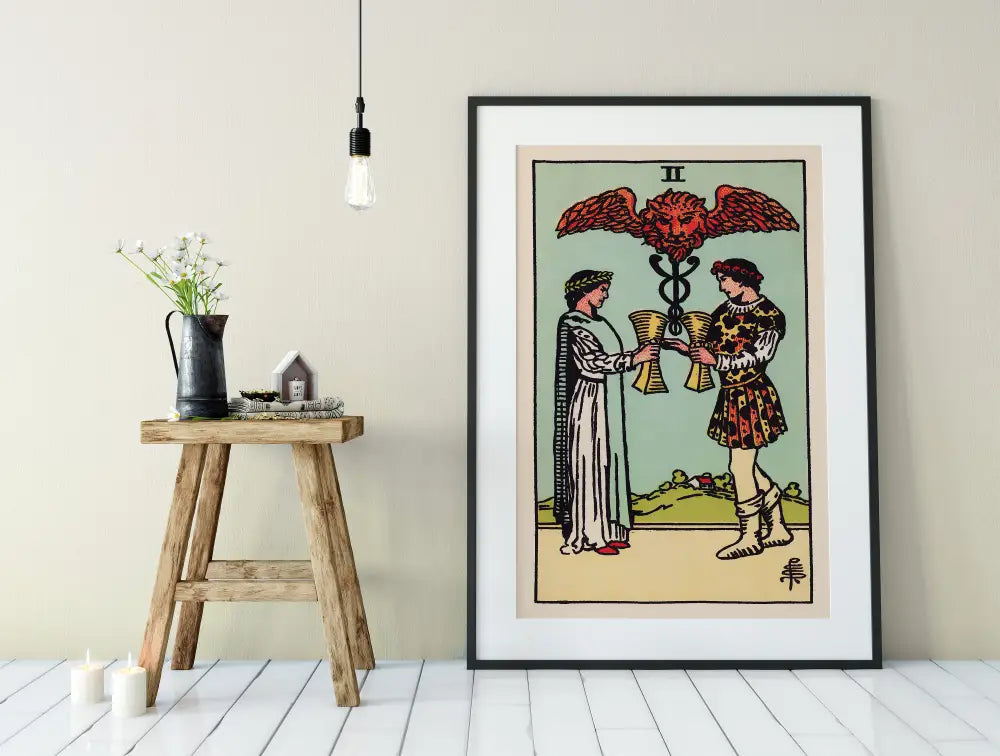 Two of Cups Tarot Card Print Unframed Poster No Frame Elegant Wall Art for Tarot Lovers by My Store